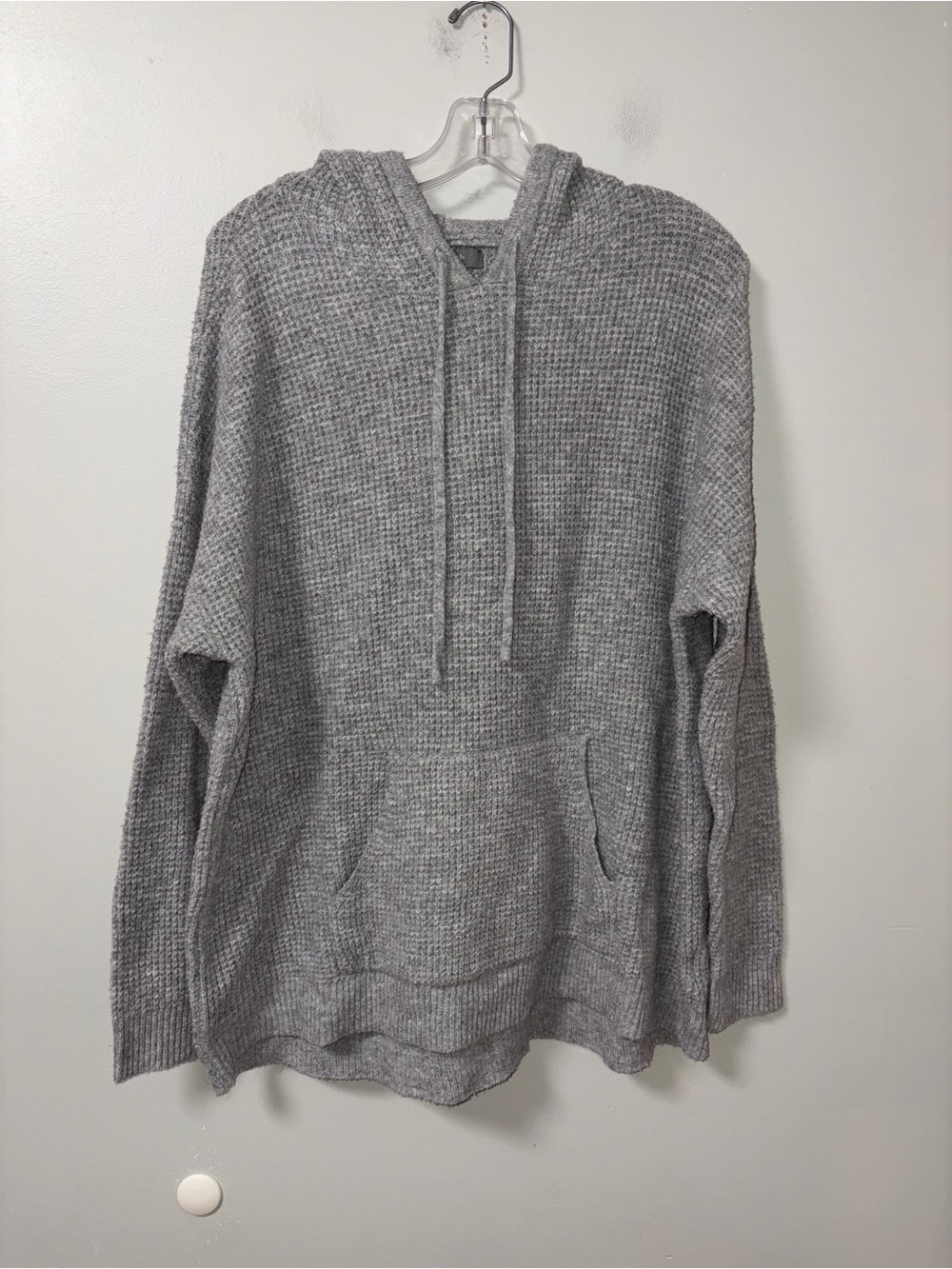 Natural‎ Reflections Gray Waffle Knit Hooded Pullover Sweater Kangaroo Pocket L